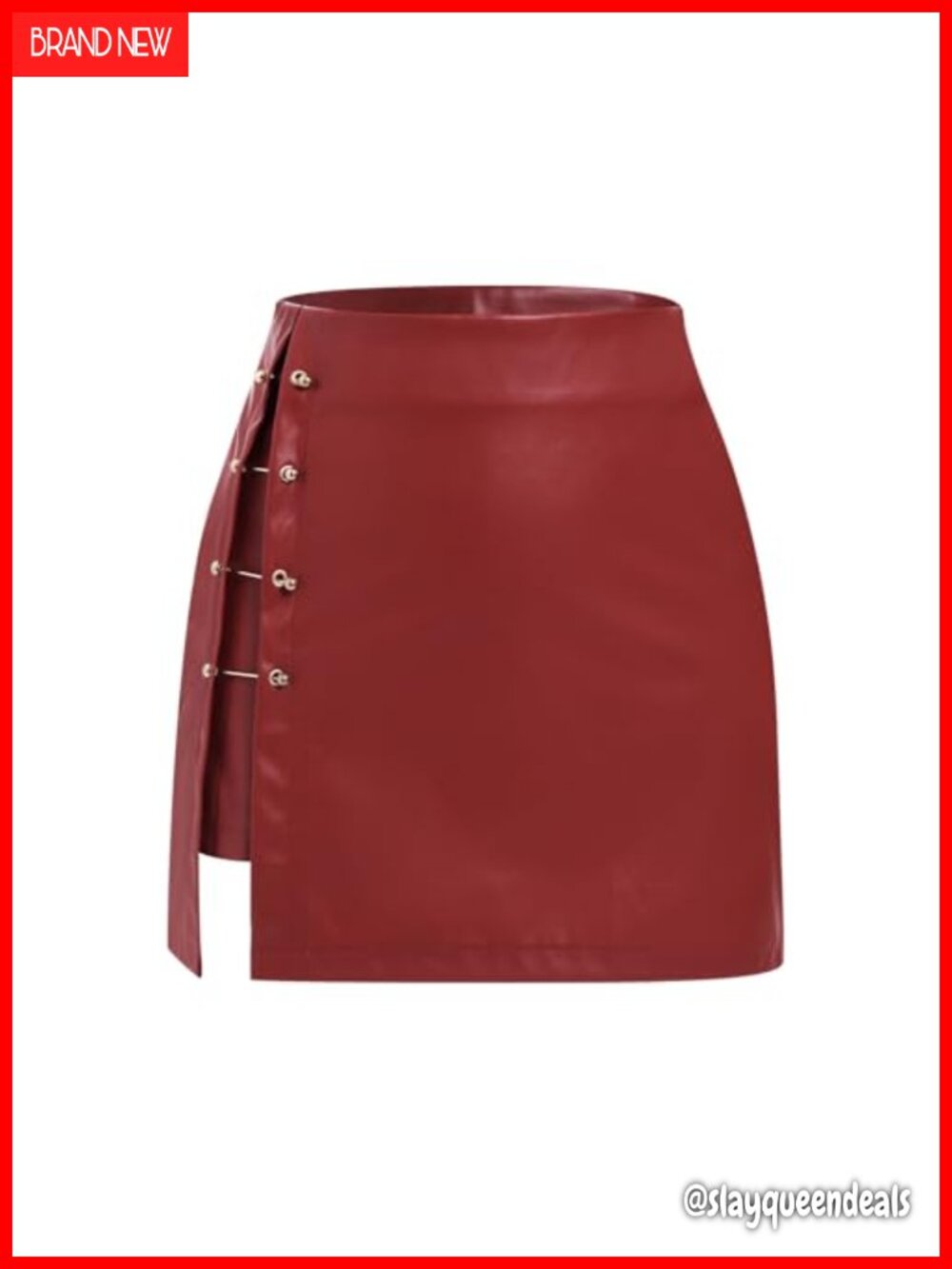 Faux PU Leather High Waist A-line Bodycon Mini Skirt with Slit